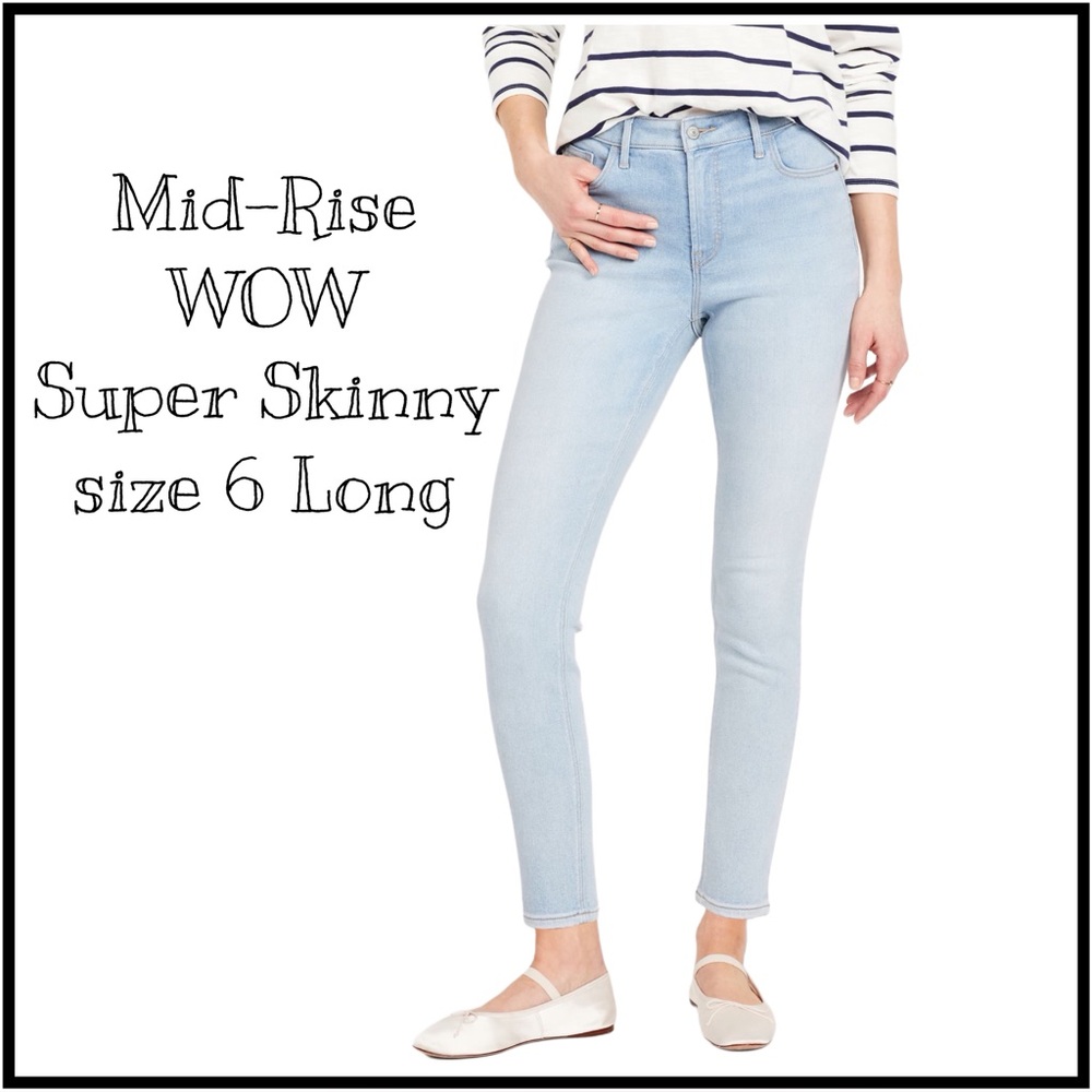 Mid-Rise Wow Super Skinny Jeans Ice Blue 6 Long
